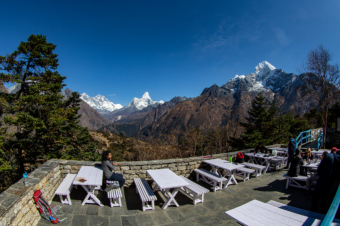 Panoramic view of Mt. Everest, Amadablam from Everest view Hotel, Syangboche.