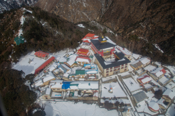 A view of Tyangboche Monastery from the helicopter.