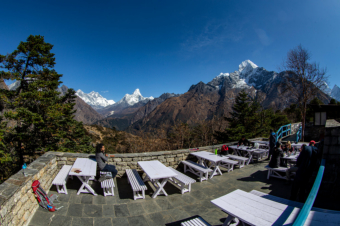 Panoramic view of Mt. Everest, Amadablam from Everest view Hotel, Syangboche.